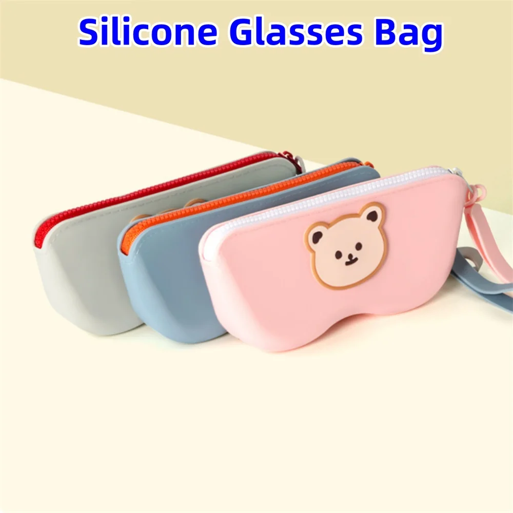Silicone Glasses Bag with Wrist Rope Cartoon Bear Sun Glasses Case Portable Sunglasses Protective Cover Travel Storage Bag