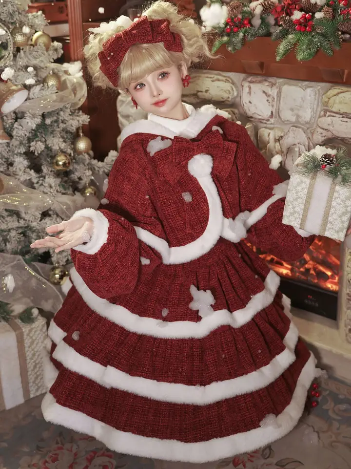 Original Christmas lolita Dress Cape New Year Red Sweet Cute Lolita  gorgeous elegant dress set For Christmas party costumes - AliExpress