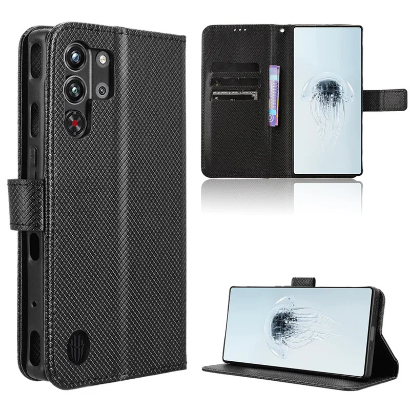 Leather Flip Wallet Case with Magnetic Book Holder Cover