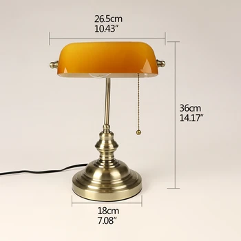 Bankers Desk Lamp with Pull Chain Switch, Amber Glass Shade Desk Lamps, Bronze Base,Vintage Library Lamp 5