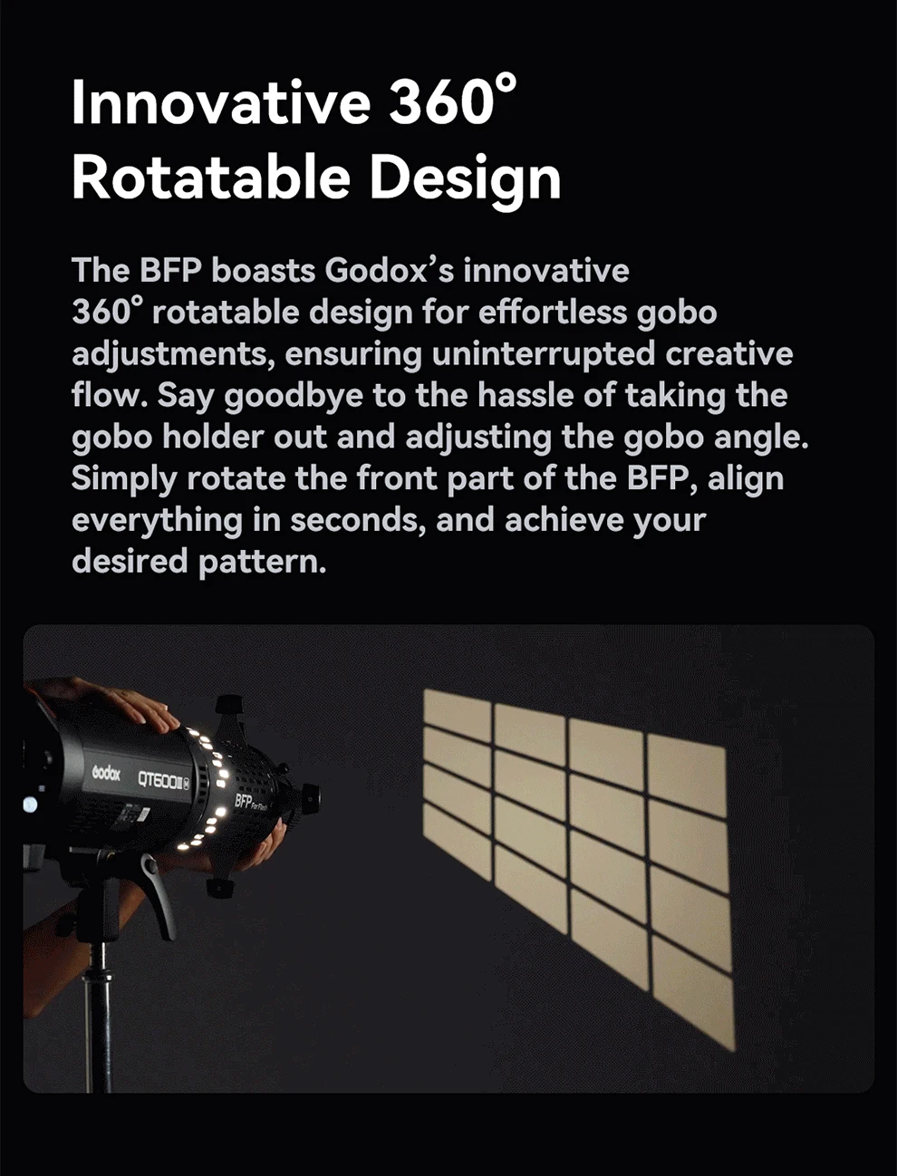 Description Picture 5 of itemGodox BFP Flash Projection Attachment 360° Rotatable Bowens Mount Craft Clear Spot Precise Shapes Studio Flash QT600III AD600Pro
