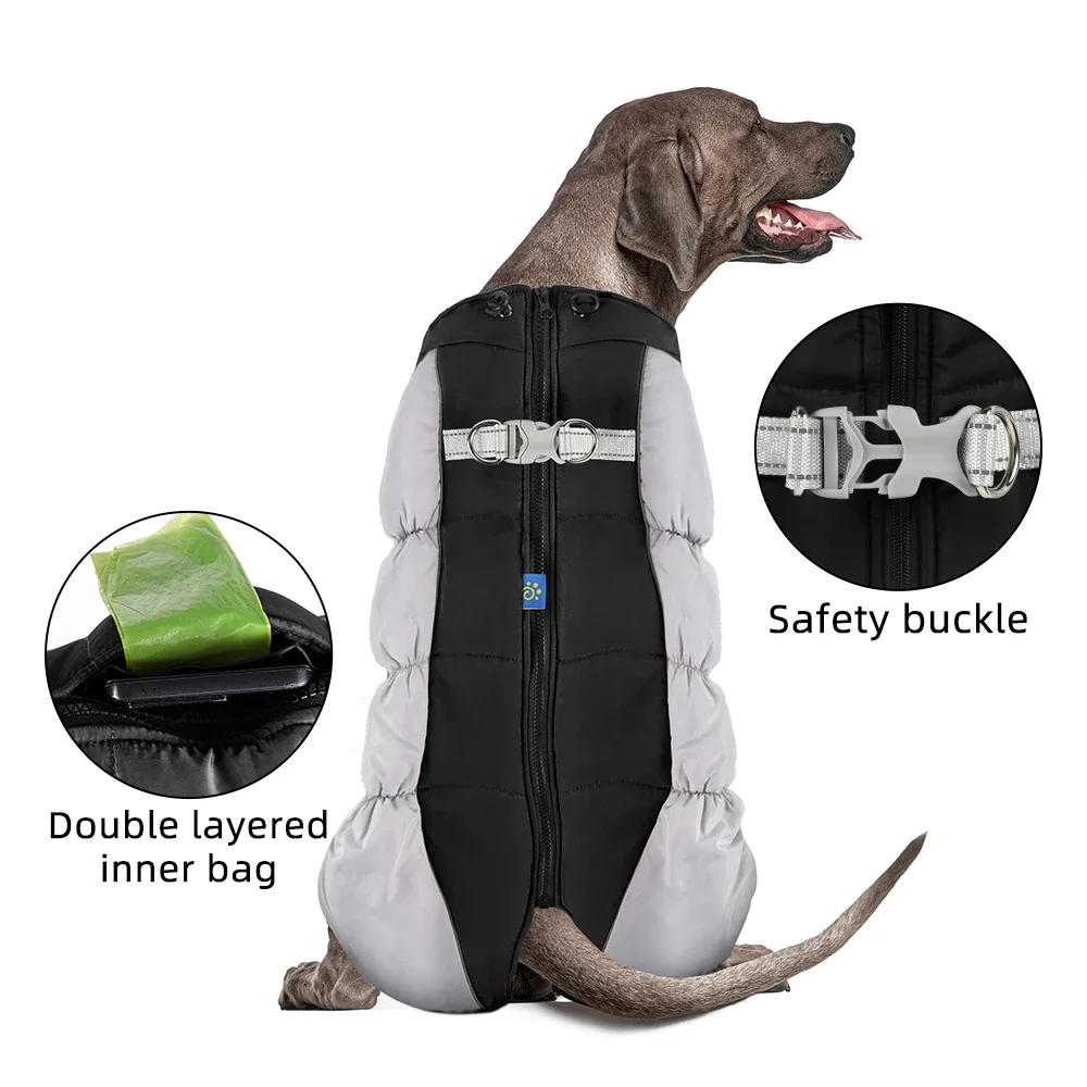Fashion Warm Fleece Big Dog Jackets Winter Coat Reflective Waterproof Dog Cotton Jacket Thickened Fleece Coat Vest for Outdoor