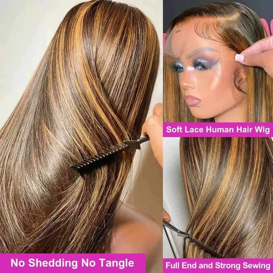 250 Density Highlight Wig Human Hair 30 Inch 360 Full Lace Wig Brazilian Ombre Colored Lace Frontal Wig Human Hair For Women 2