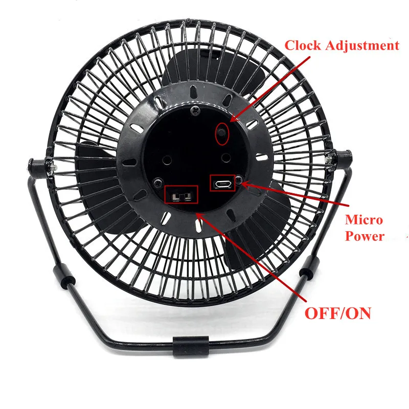 Small Mute Usb Fans DC 5V Real Clock Temperature Date Adjustable 6INCH Iron Art Desk Car Mini USB Gadgets Fan With Led Light