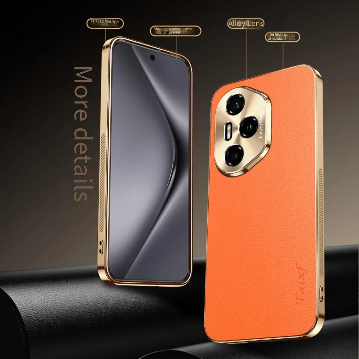Premium Vegan Leather Shockproof Phone Case with Alloy Lens Frame