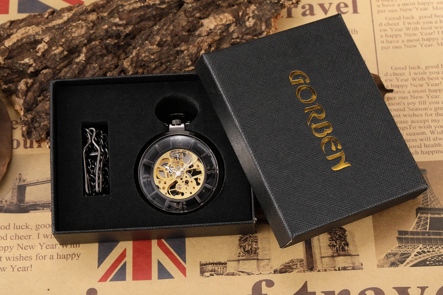 Luxury Automatic Mechanical Pocket Watch Vintage Hand-WInd Steampunk Men Watches Roman Numerals Clock With Chain Reloj Hombre