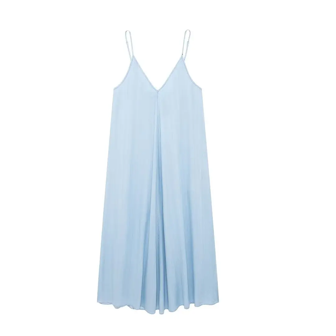 thumbnail image 1 of HH TRAF Vestido midi ajustado sin mangas con escote en V y espalda descubierta para mujer, elegante, con tirantes ajustables para fiesta en la playa, de verano, 1 of 5