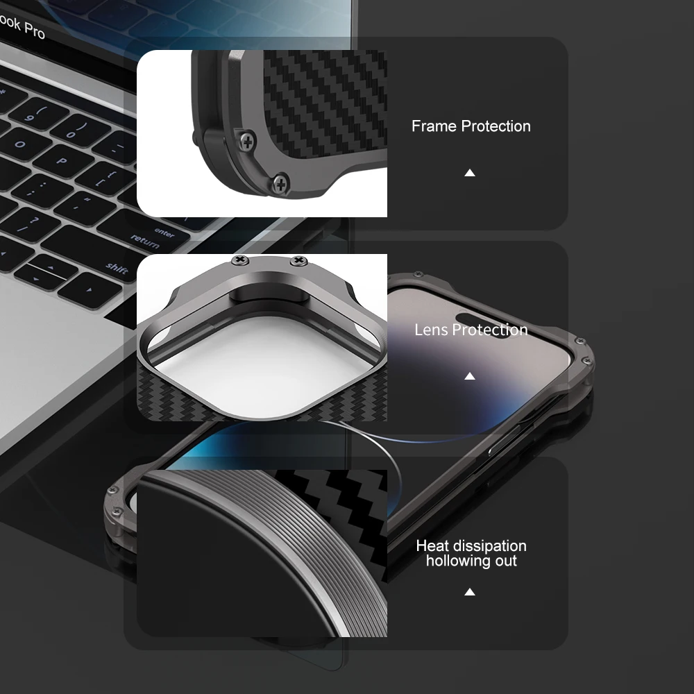 Heavy Duty Metal Carbon Fiber Phone Case For Iphone 12 13 14 15 Pro Max Plus Anti-falling Shell Magsafe For IPHON 14 15 Promax