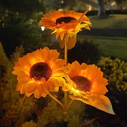 Solar Simulation Sunflower LED Garden Lights - Decorative Night Landscape Lamp (3 Heads)