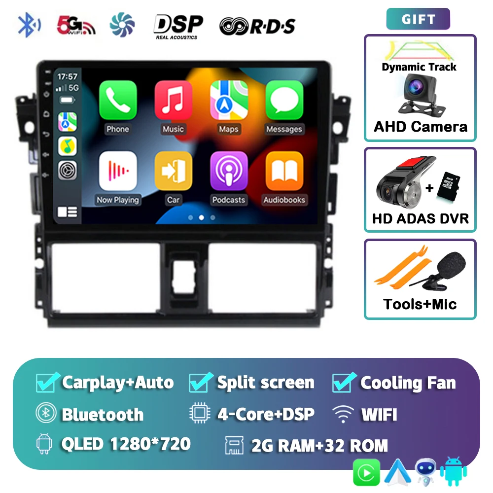 thumbnail image 1 of Radio con Android 14 para coche, reproductor multimedia con navegación, estéreo, WIFI, 4G, 2DIN, DSP, para Toyota Vios Yaris 2013, 2014, 2015, 2016, 1 of 5