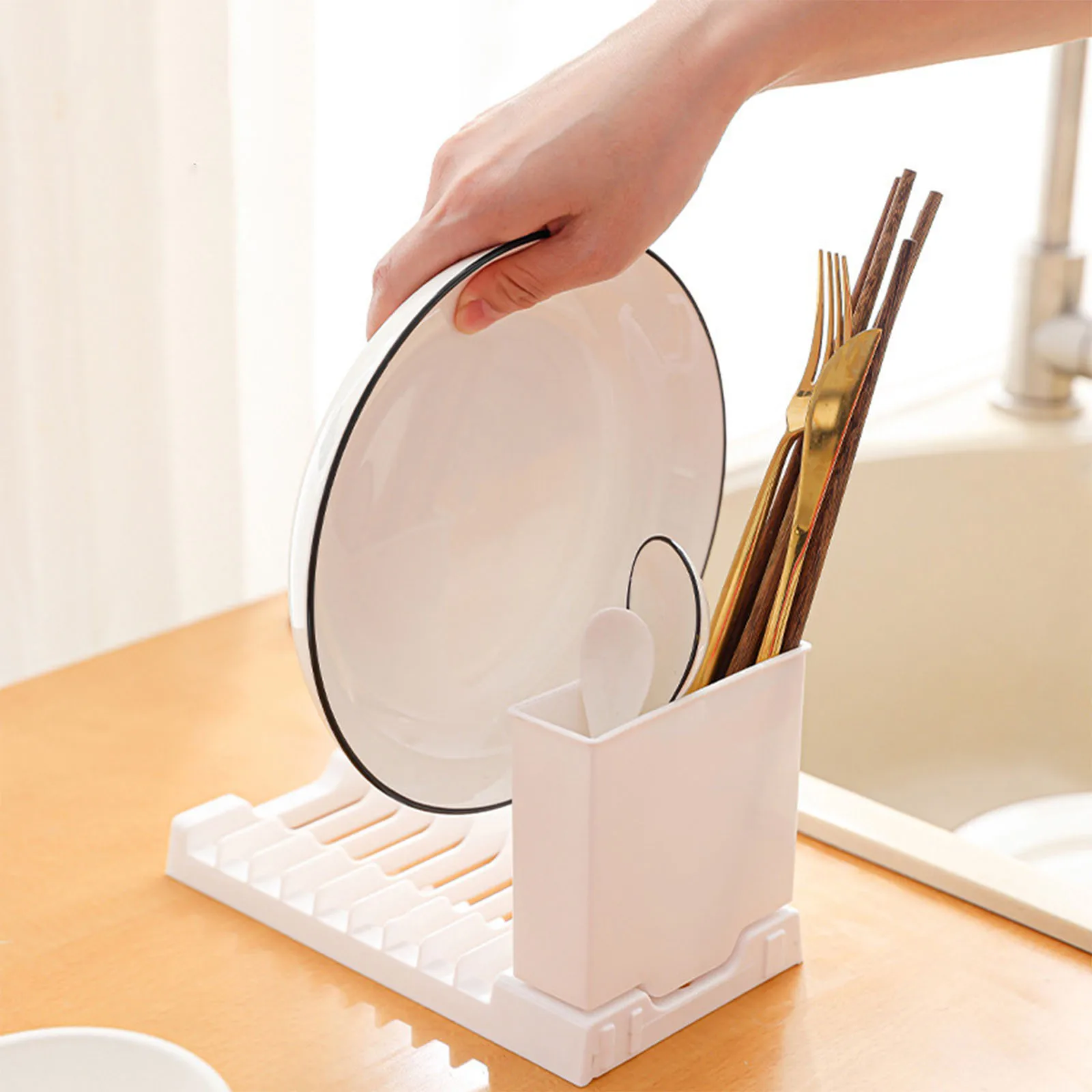 Foldable Dish Rack Dish Drying Rack Vertical Dish Storage Organizer Multifunctional Kitchen Gadgets Utensil Holder Space Saving 2