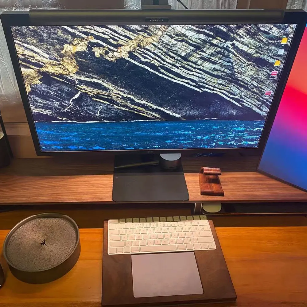 IMac 2021 용 손목 받침대 매직 트랙 패드 2 터치 id가있는 키보드, 숫자 월넛 나무 스탠드 스테이션 브래킷 액세서리