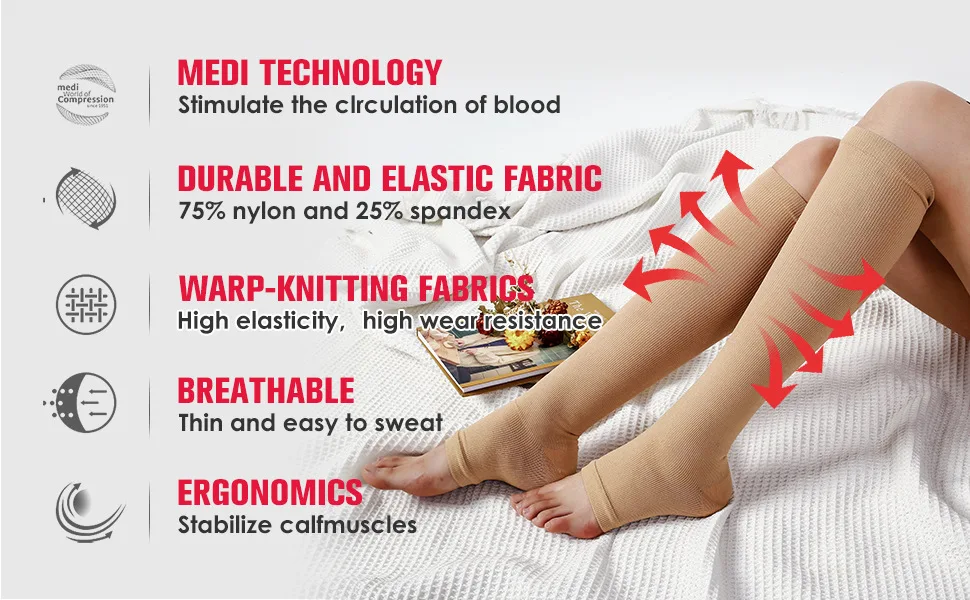 Medical Calf Compression Stockings Varicose Veins Shaping Graduated Pressure Stockings Elastic Open Toe Knee High Stockings 2024 10 S6222f79fafc3409cb9995edfb5a7bbe7T