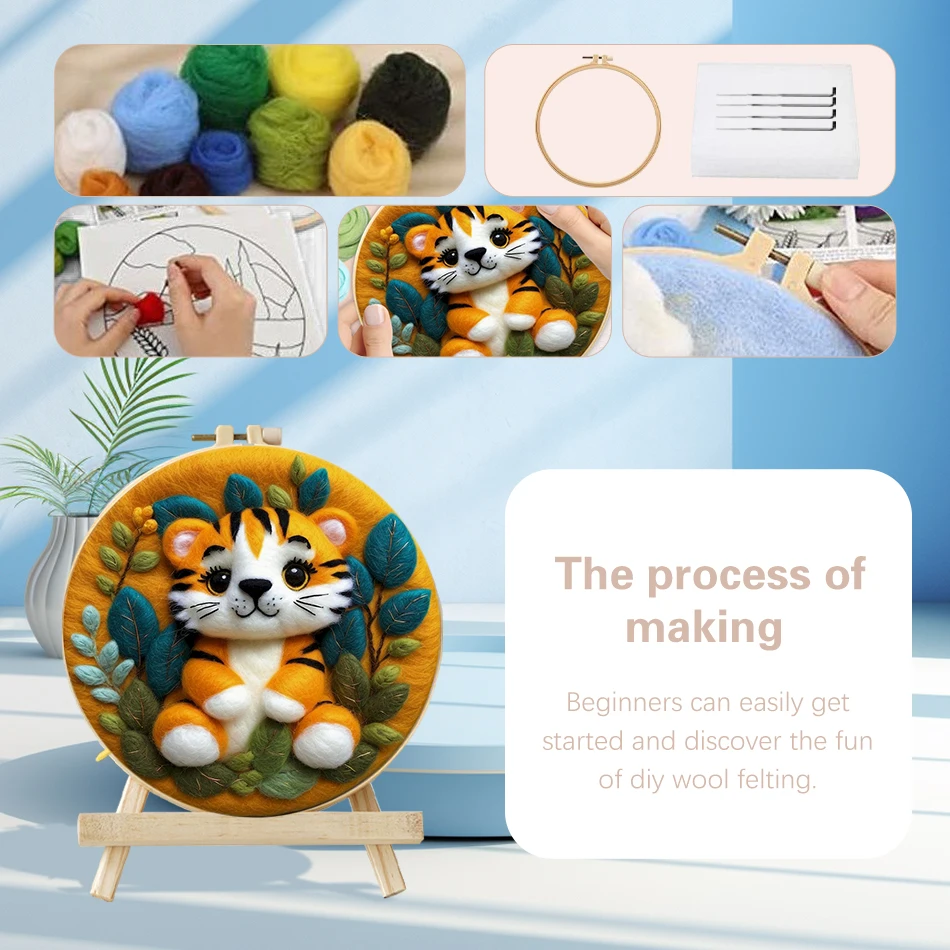 Wool Felting Kit Needle Felt Kit Needle Felting Wool Wool Felting Needles Needle Felting Mat CHENISTORY Wool Felting Package Animal Tiger And Wolf Needle Felting Painting With Frame Kit For Beginner Cat Wool Paint