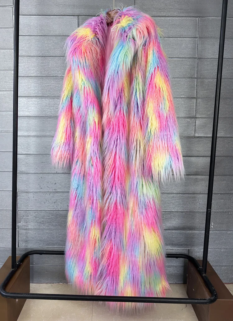 Long Colourful Faux Fur Winter Coat 28