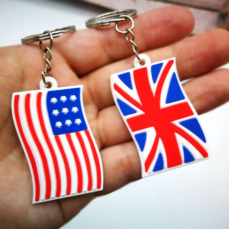 50PCS PVC Keychain Cute Design American Britain National Flag Keyring Party Souvenir Car Key Pendant Pencil Bag Accessories Gift