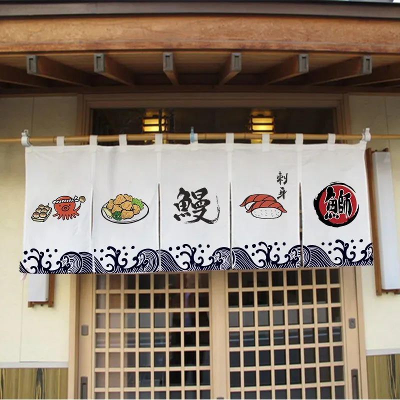 Adversing Flag Sushi Shop Doorway Short Curtain Hanging Japanese Door Curtains Izakaya Resturant Enterance Noren Bistro Decor
