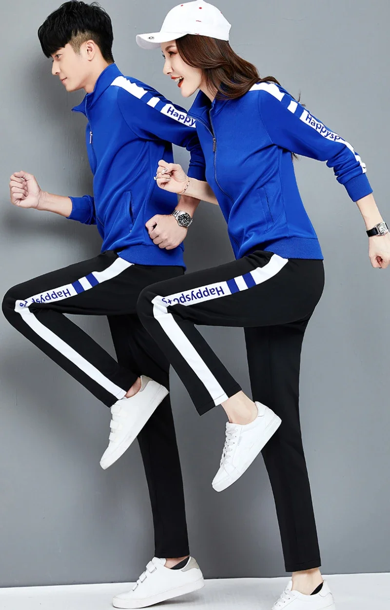 Spring and Autumn Printed Couple Sports Sets Men's Women's Long Sleeve  Zipper Coat Elastic Waist Sports Pants Two Piece Set