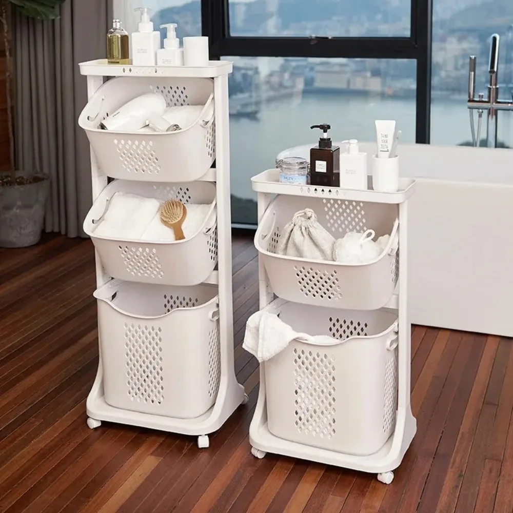 Laundry Hamper 3 Layer Bathroom PP Plastic with Wheel