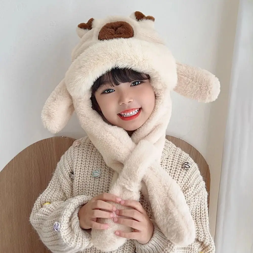 Cozy Creative Ear Protection Hat Movable Ears Funny Winter Warm Hat Soft Thickened Cute Capybara Hooded Scarf Outdoor
