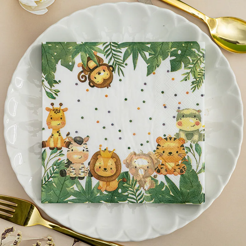 20 Teile/beutel Cartoon Dschungel Safari Tier Papierservietten Einweg Taschentücher Handtuch für Kinder Geburtstag Baby Shower Party Dekoration – Detail 1