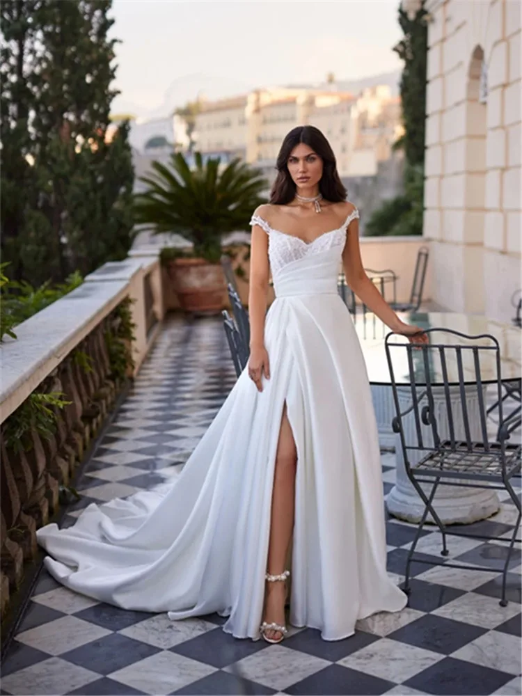 

Satin Wedding Dress Vestido De Noiva 2024 Modernos Novia Con Mangas Lace Boda Civil Hochzeitskleider Damen Vestidos Casamento