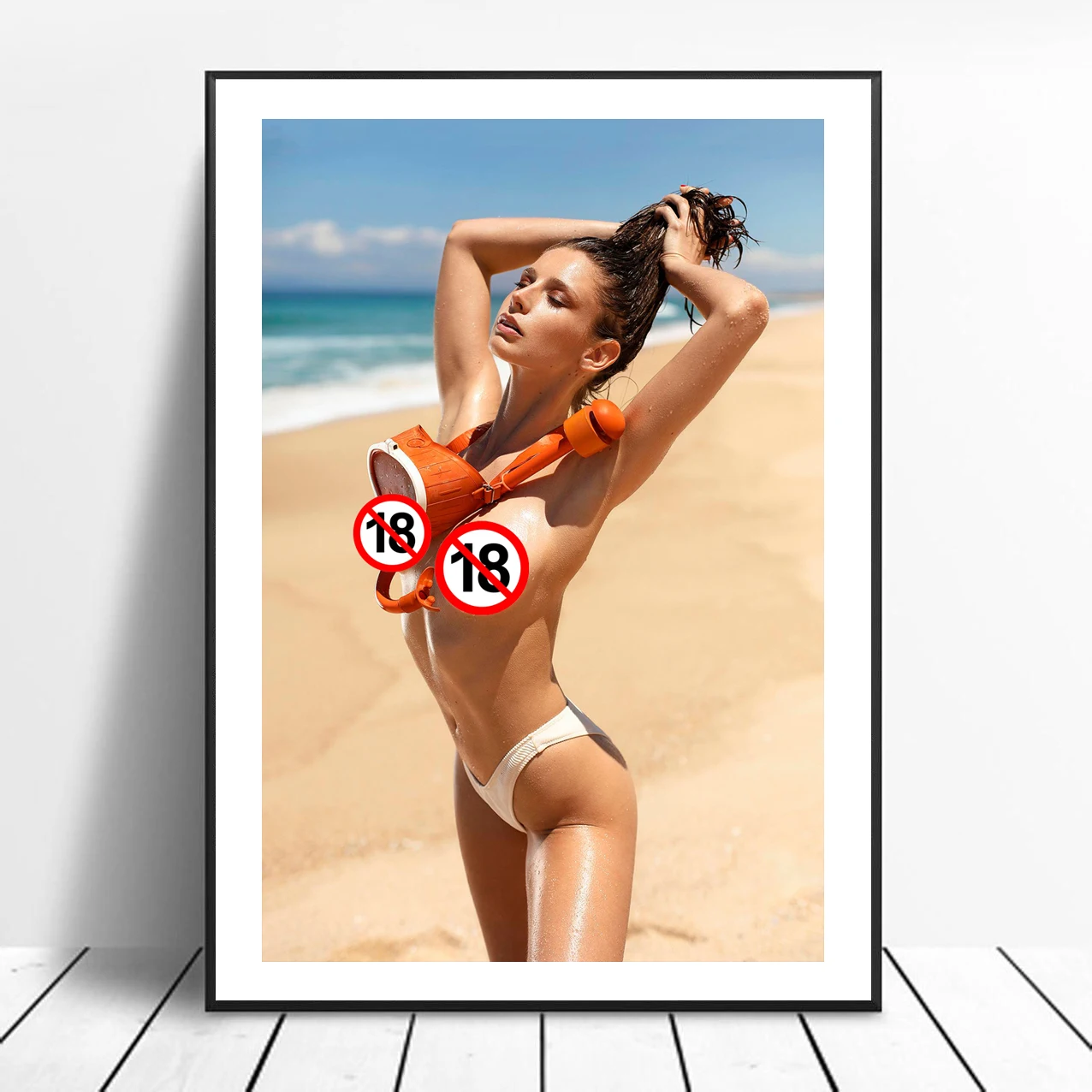 Bikini de playa para niña, modelo Sexy, Emily Shaw, tetas desnudas,  carteles sin censurados, impresiones en lienzo, Pintura Artística,  decoración de la pared de la habitación del hogar - AliExpress
