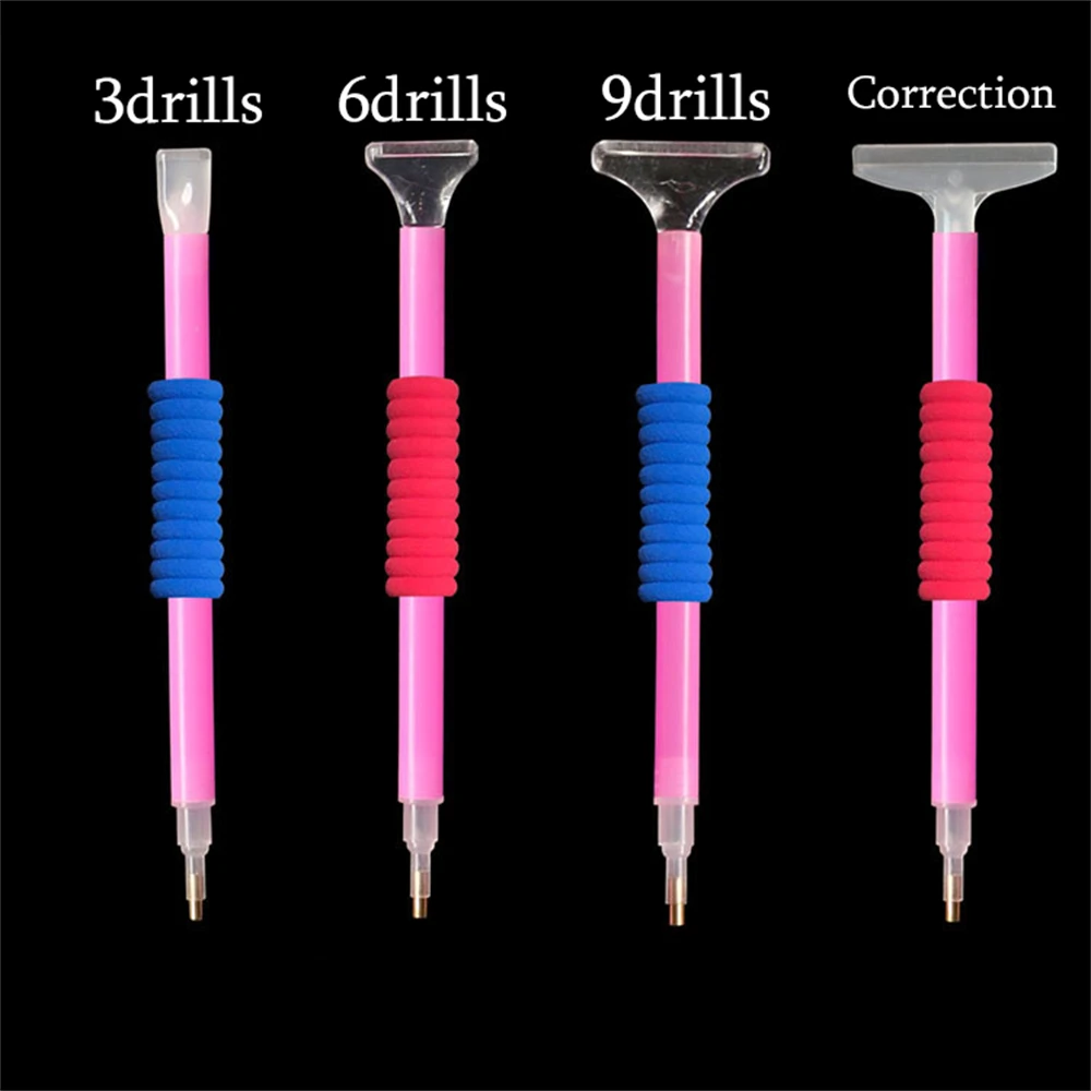4x or 1x 5D Anti-fatigue Point Drill Pen With Sponge Foam Pencil Grips Sleeves Topper Holder Diamond Painting Embroidery Tools