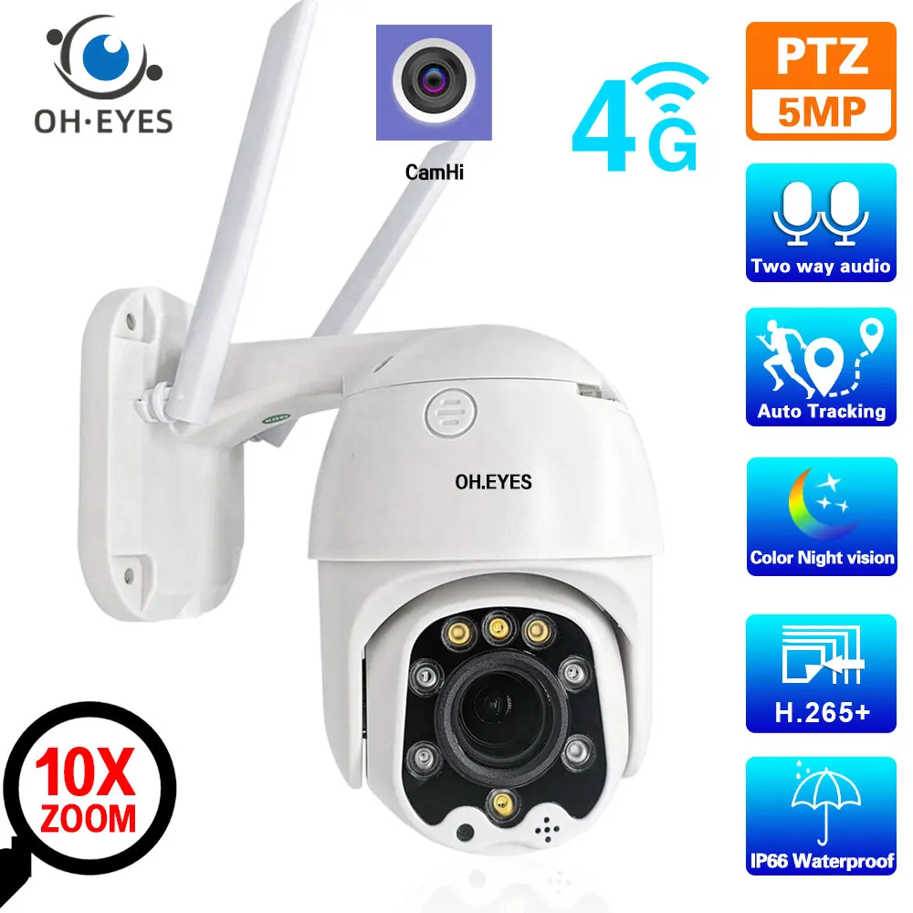 

4G SIM Card Wifi PTZ Security Camera 2 Way Audio 5MP Outdoor 10X Zoom Wireless CCTV Video Surveillance Cameras Auto Tracking P2P