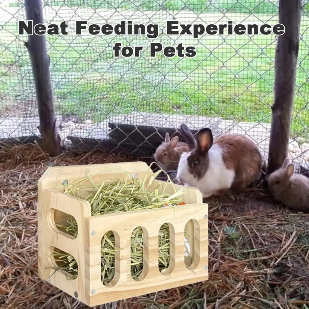 Wooden Rabbit Feeder Less Waste Food Feeding Rack Large Capacity Grass Holder for Small Animals Guinea Pigs Rabbits Hamsters