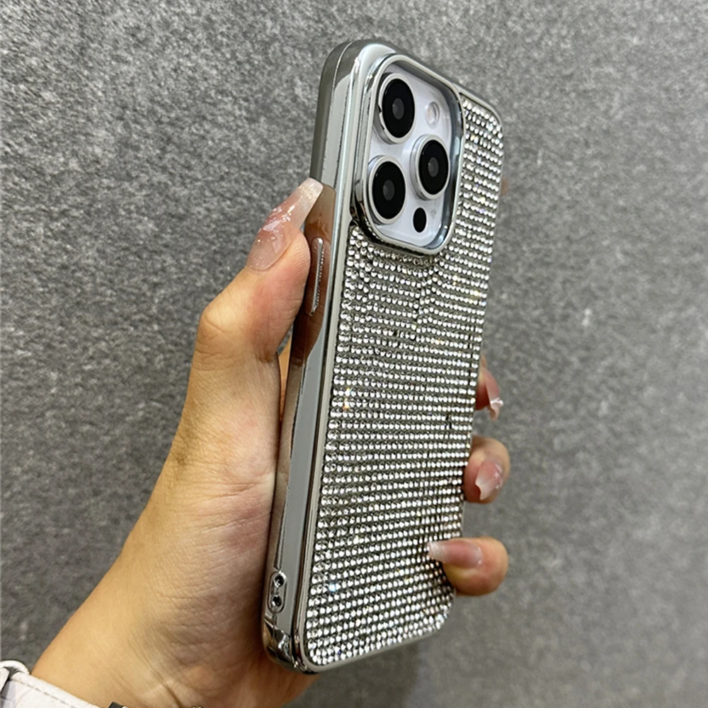 Luxury Plating Shiny Diamond Lanyard Phone Case with Wrist Strap - Shockproof Protective Cover
