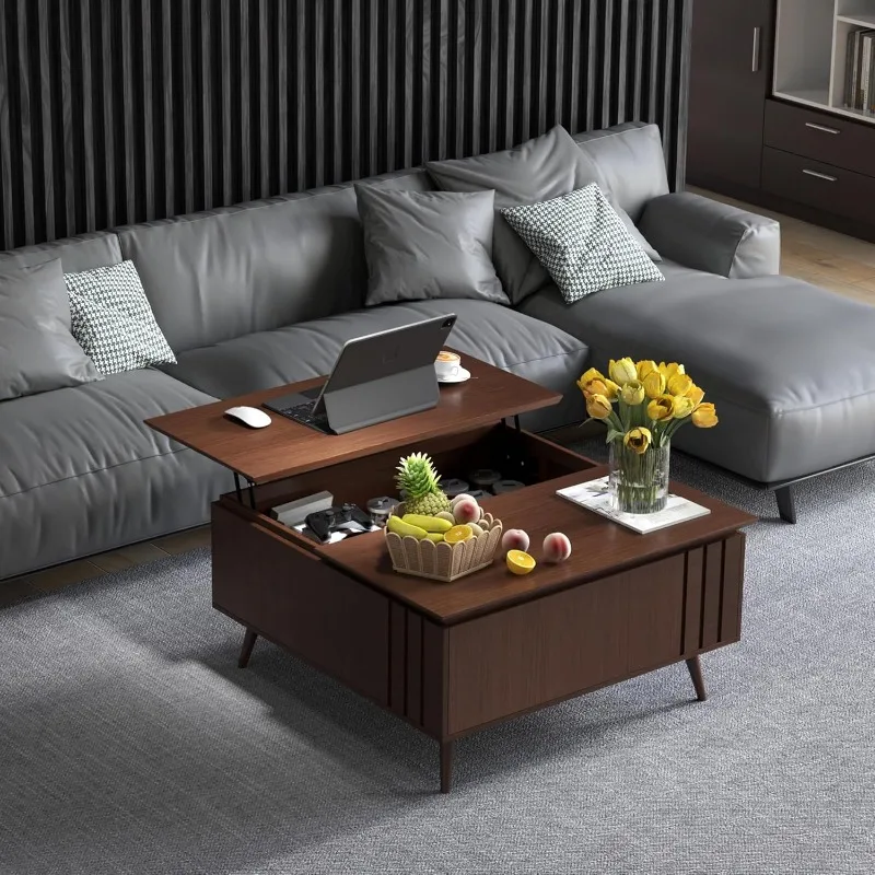 Lift Top Mid Century Modern Square ,Walnut Wood ,Multi-Functional Coffee Table with Storage for Living Room 5