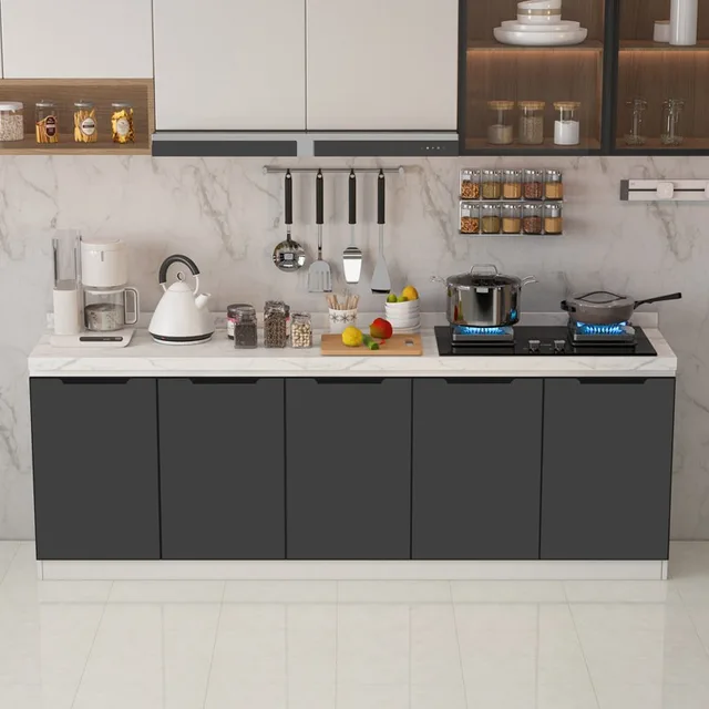 ตู้ครัวไม้สไตล์นอร์ดิก ท็อปเคาน์เตอร์หินอ่อน อ่างล้างจานสแตนเลส อ่างล้างผัก เฟอร์นิเจอร์ครัว FYKC 1