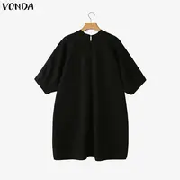 Plus Size Bohemian Vestidos 5XL VONDA Print Mini Dresses Women 3/4 Sleeve V-Neck Casual Loose Party Holiday Autumn Fashion Robe - Image 5