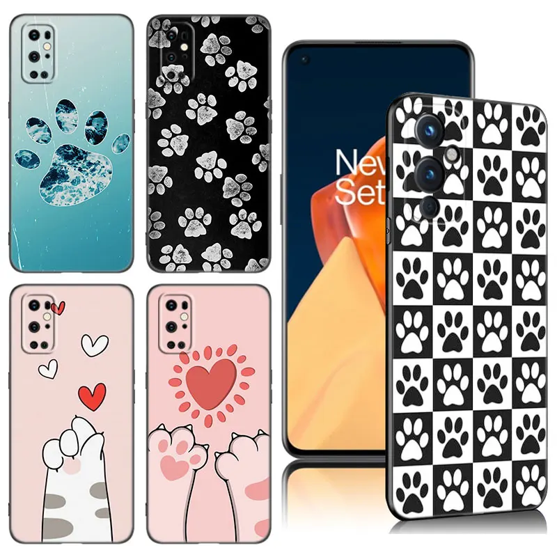 고양이 강아지 발자국 발 휴대폰 케이스, OnePlus 9 10 ACE 2V Pro 9RT 10T 10R 11R Nord CE 2 3 Lite N10 N20 N30 5G 용 블랙 커버