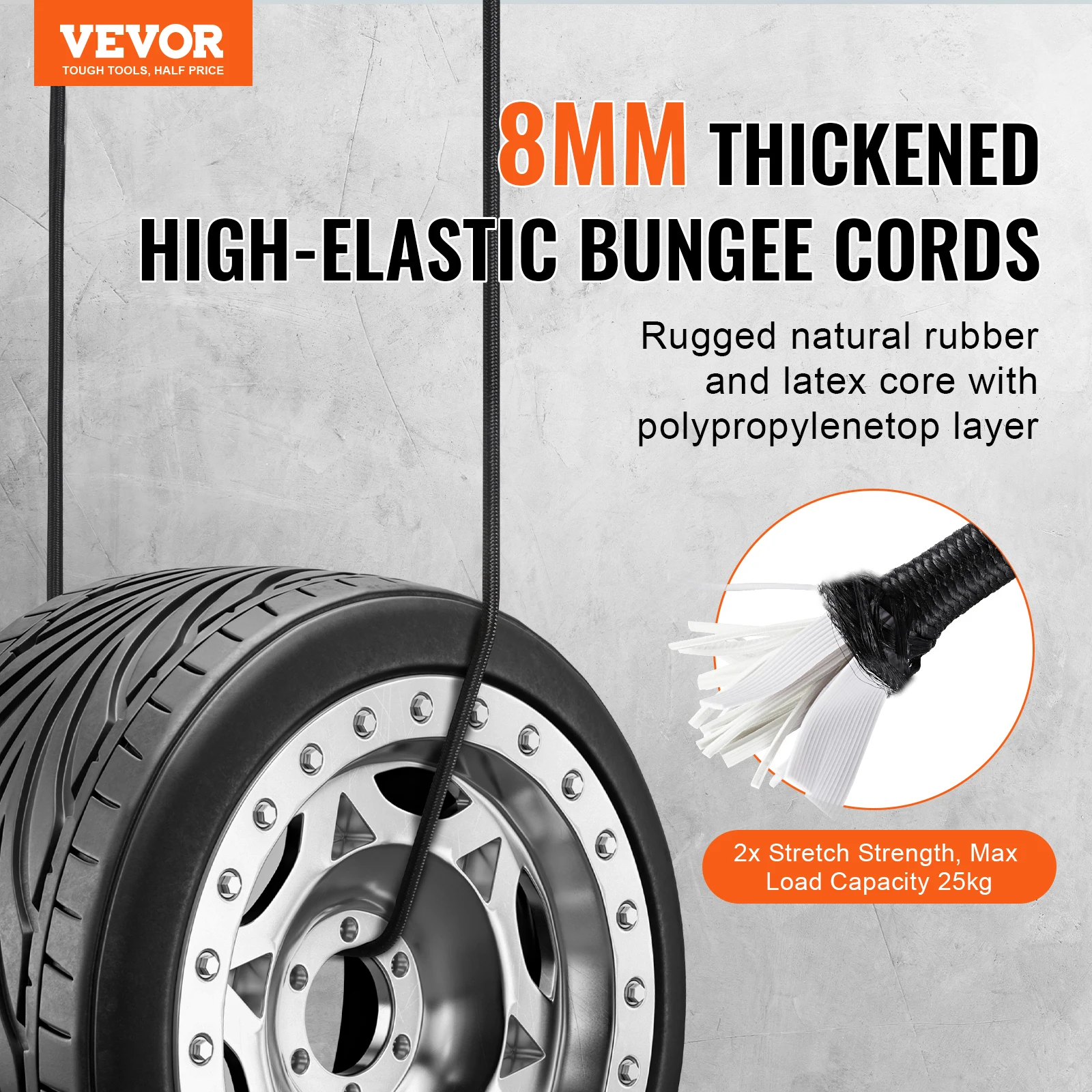 VEVOR 12pcs Elastic Bungee Shock Cord Strap Stretch with A3 Steel Hooks Car Luggage Tent Kayak Boat Canoe Bikes Rope Tie