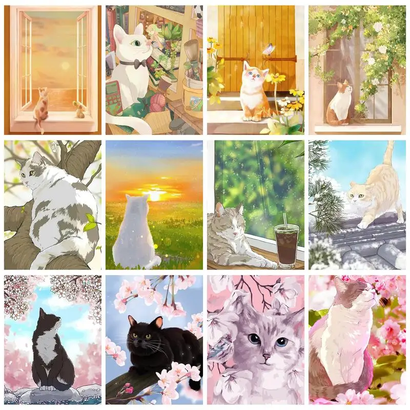 

GATYZTORY акриловая живопись по номерам, рисование ручной работы по номерам, Мультяшные Коты, Декорации для детской комнаты, Diy, подарки, искусственные