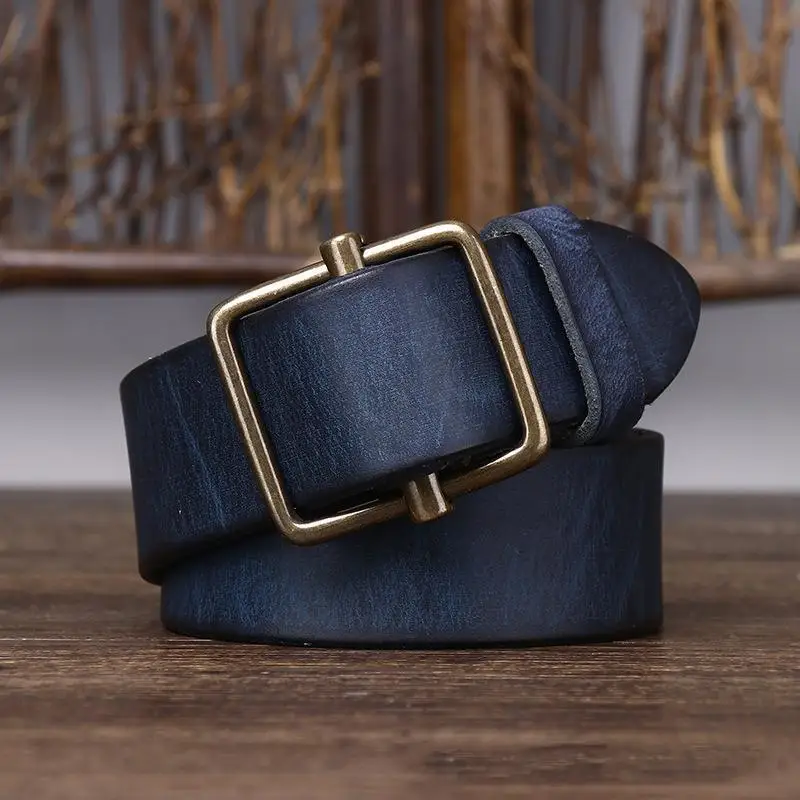 100% Genuine Leather  3.8 Wide Pure Cowhide  for Men's High Quality Jeans No Drilling Smooth Buckle Belts  Waistband Male Fashio