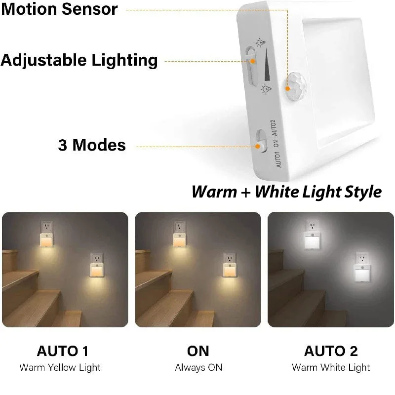 Dimmable LED Motion Sensor Night Lights - Warm White Ambient Lighting