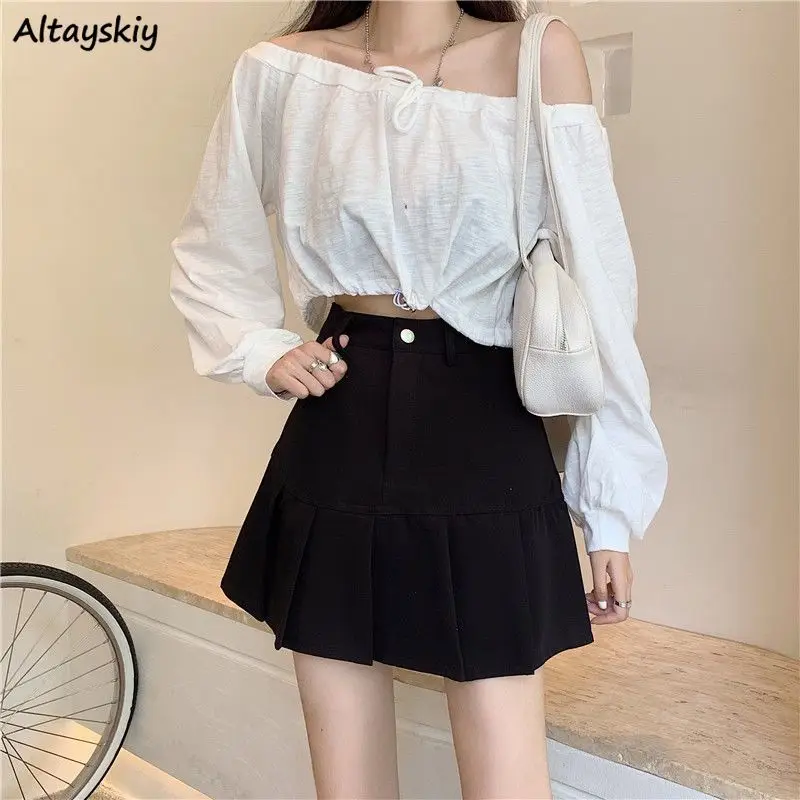 

Mini Pleated Skirts Women High Waist Preppy Style A-line College Students Girlish Hotsweet All-match Basic Prevalent Summer Chic