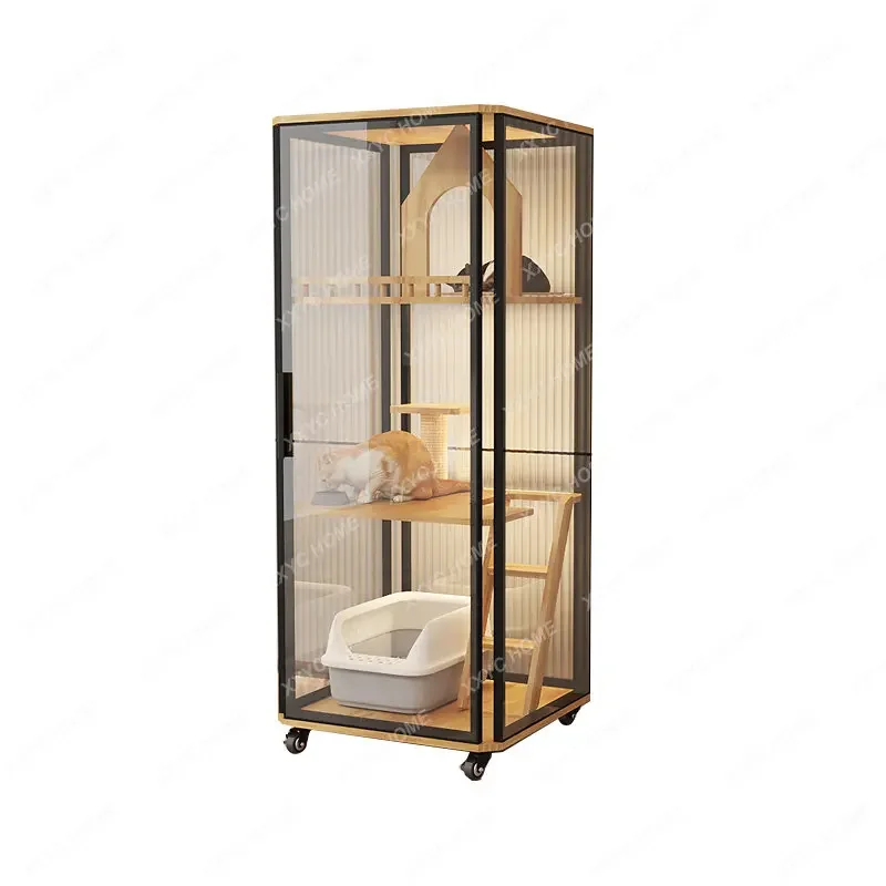 

Panoramic Glass Cat Villa Large Space Cage Household Solid Wood House Pet Indoor Cattery Cabinet