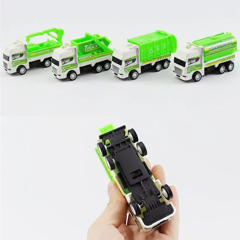 4Pcs/set Mini Inertial Pull Back Sanitation Car Plastic Vehicle Garbage Truck Model Educational Toy for Kids Boy Birthday Gifts 4