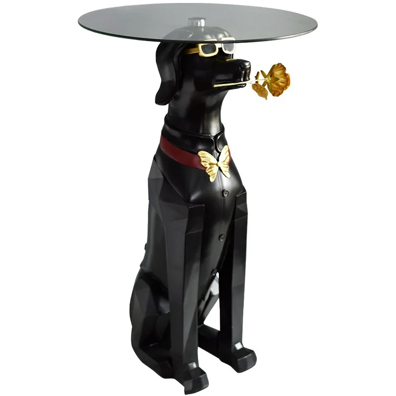 

Nordic Dog Statue Decoration Animal Cartoon Tray Living Room Coffee Table with Golden Rose Crafts
