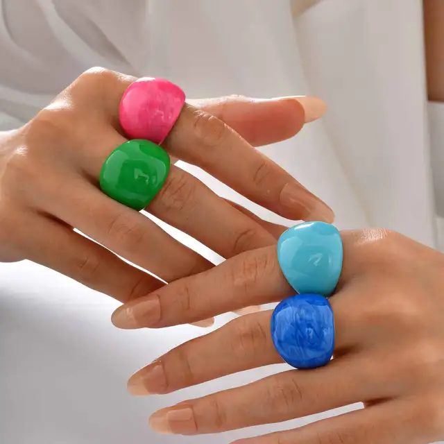Bague géométrique à la mode pour femmes et filles, bagues incurvées en acier inoxydable bleu/vert/rose, bijoux esthétiques, cadeau féminin