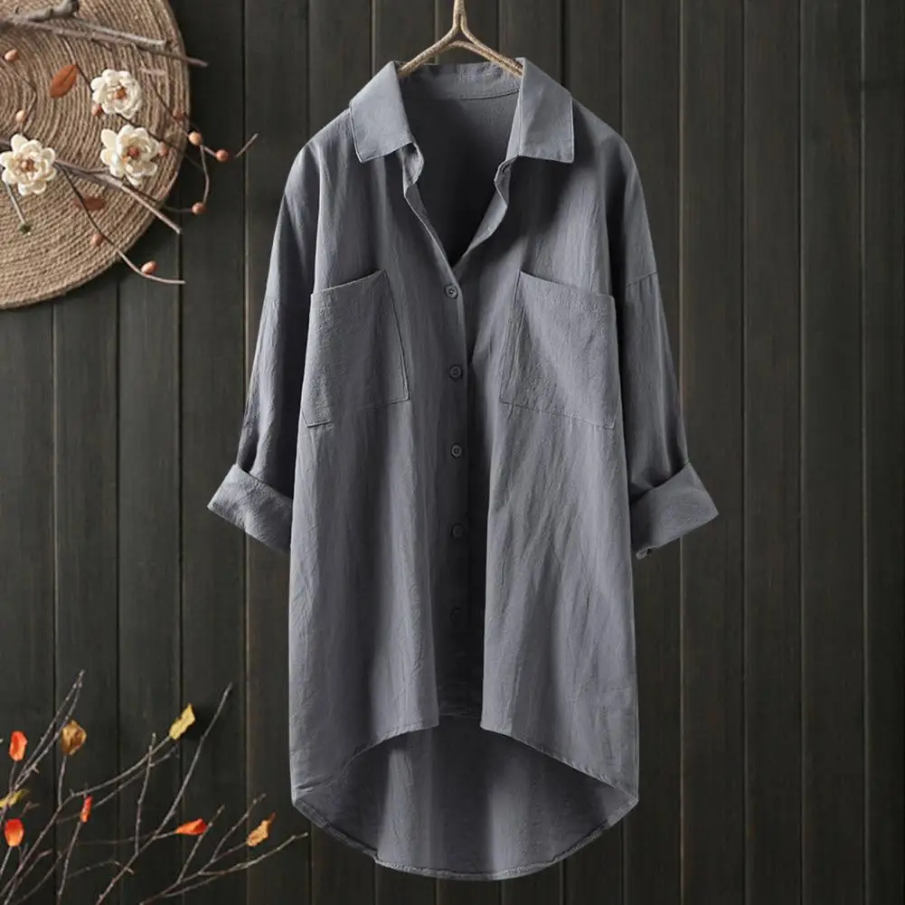 

Lapel Collar Casual Shirt Lapel Collar Shirt Stylish Women's Spring Summer Casual Shirt Collection Lapel Long Sleeve Solid for A