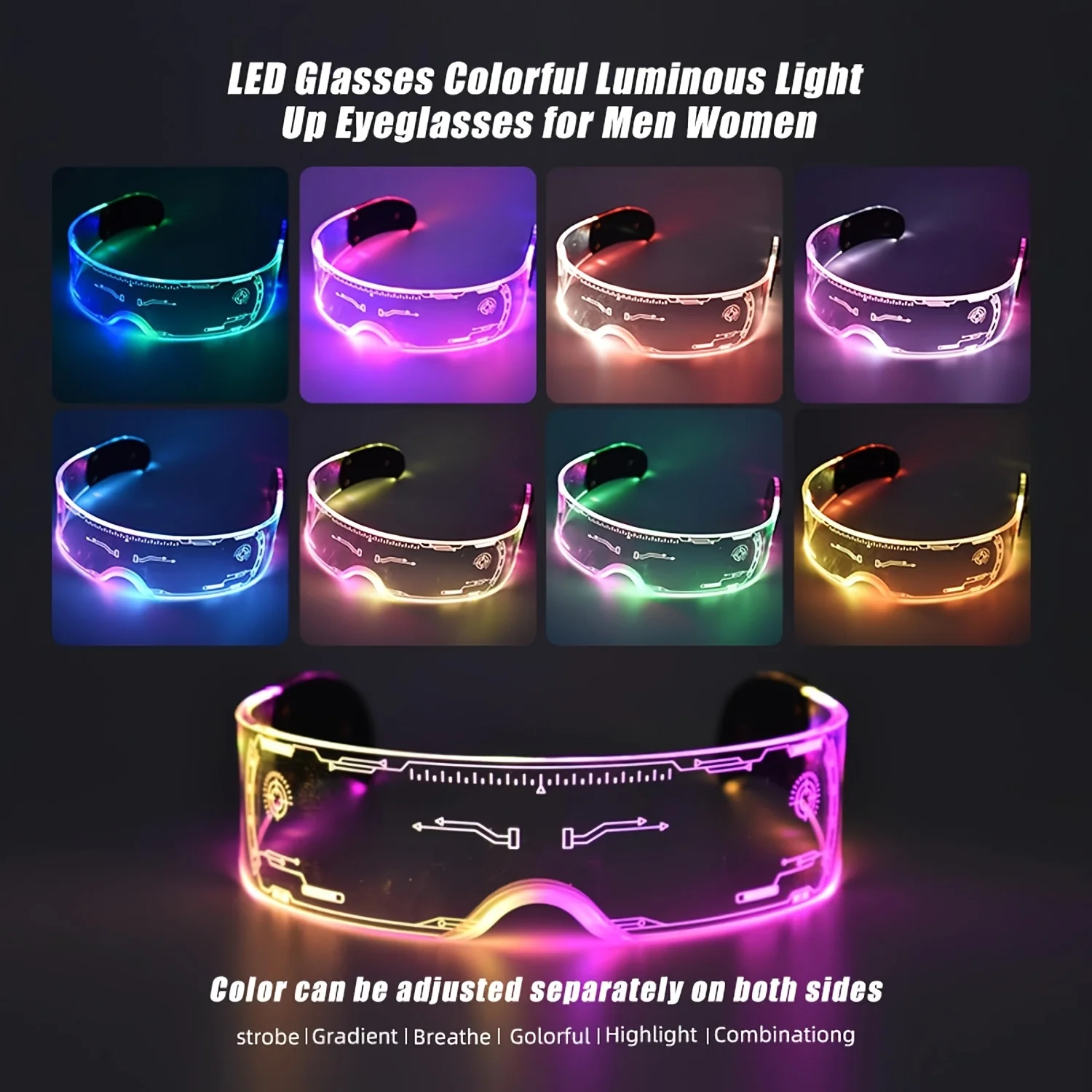 

Luminous Glasses LED Light Up Visor Eyeglasses for Costume Neon DJ New Year Colorful Lightweight Gifts Decor Comfortable Accesso