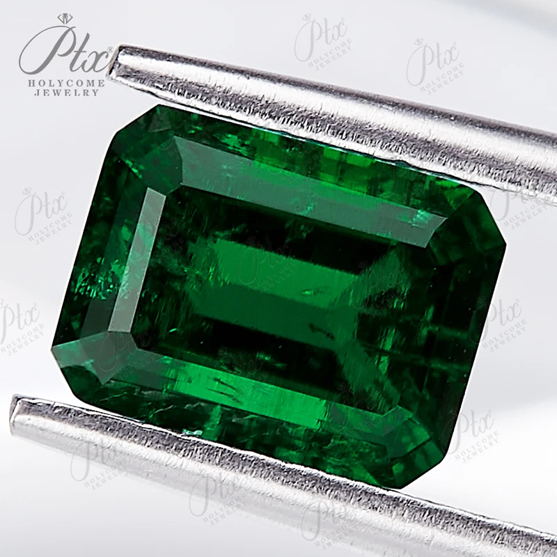 Emerald Cut Lab-Grown Zambian Emeralds Hydrothermal Hand-Crafted Internal Cracks Inclusions AGL Certificate Beads