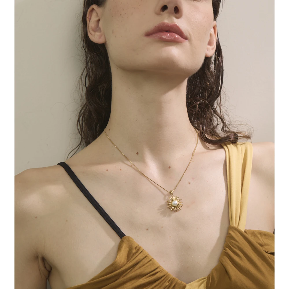 Yhpup Simulated Pearls Necklace Summer 316L Stainless Steel