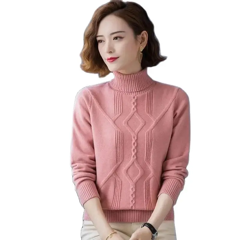 

2023 Autumn Winter Thicken Pullover Two Lapels Knitting Keep Warm Bottoming Shirt Turtle Neck Female New Style Sweater Women