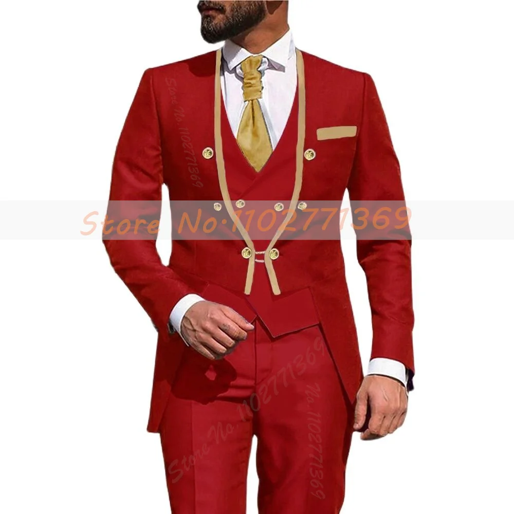 Fashion Business Suits For Men Slim Fit Luxury Party Wedding Stand-up Collar Groom Tuxedos Costume Homme 3PCS(Jacket+Pants+Vest)